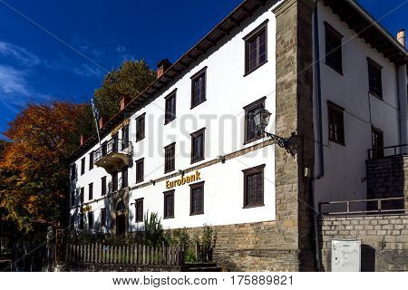 METSOVO, EPIRUS, GREECE - OCTOBER 19 2013: Panoramic view of village of Metsovo near city of Ioannina, Epirus Region, Greece