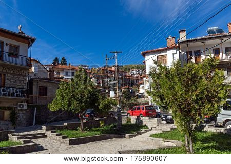 METSOVO, EPIRUS, GREECE - OCTOBER 19 2013: Panoramic view of village of Metsovo near city of Ioannina, Epirus Region, Greece