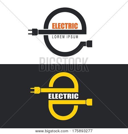 Set of electric logos. Connection of electric devices. Signs in the form of letter Е. Vector illustration.