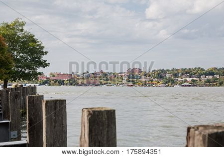 View of Newburgh riverfront from Long Dock Park in Beacon NY.