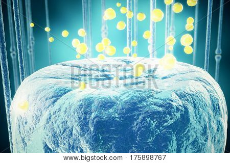 Synaptic transmission, human nervous system, 3d rendering