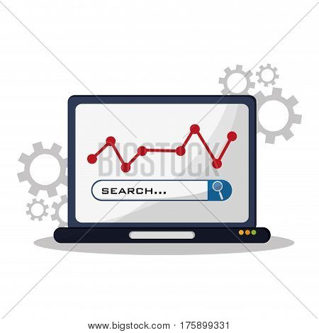 laptop computer with business and network related icons over white background. colorful design. vector illustration