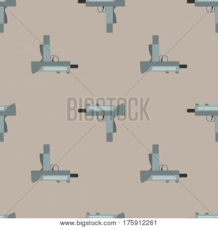 Submachine gun security and military weapon. Metal automatic gun. Seamless pattern, tiling ornament vector illustration
