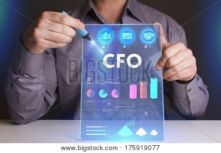 Business, Technology, Internet And Network Concept. Young Businessman Working On A Virtual Screen Of