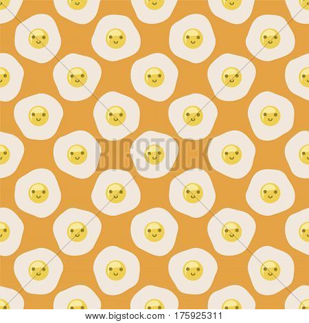 Scrambled smiling eggs. Seamless pattern on orange background