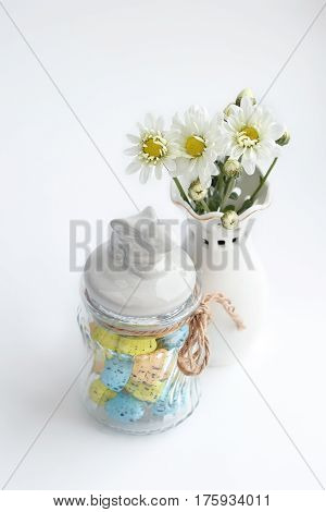 Still life with white flowers Chrysanthemums and beautiful vase.