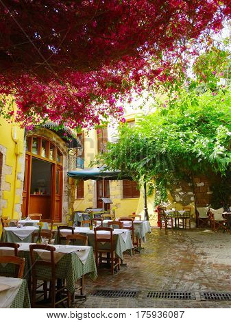 traditional street and houses architecture detail in Greece