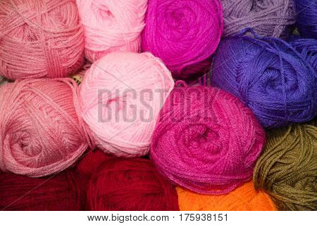 Many woolen yarn pink color variegated texture