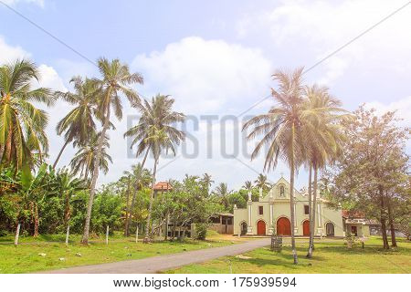 catholic church in sri lanka wadduwa with palms