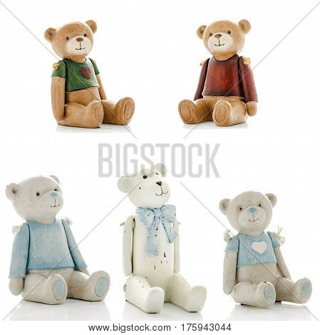 Decorative figurines, statuette of bear, accessories for an interior, isolated white background
