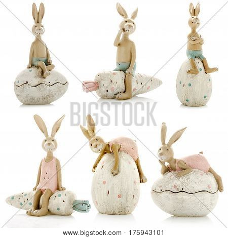 Decorative figurines, statuette of a hare, accessories for an interior, isolated white background