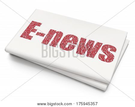 News concept: Pixelated red text E-news on Blank Newspaper background, 3D rendering