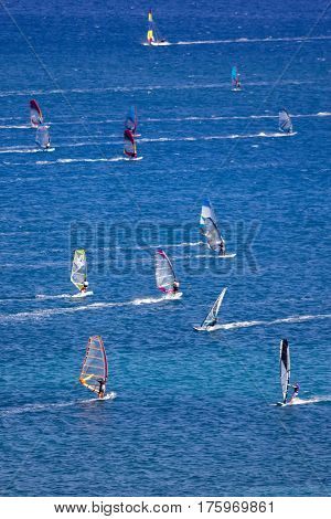 Windsurfing in Vassiliki bay Lefkada island Greece