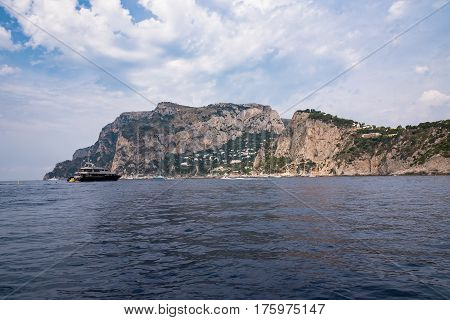 Luxury yacht moored at Marina Piccola on Capri Island Italy