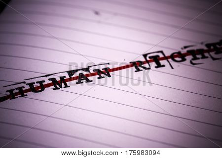 no human rights strikethrough text on paper in retro style