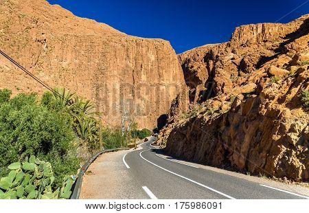 Road towards Todgha Gorge, a canyon in the High Atlas Mountains in Morocco