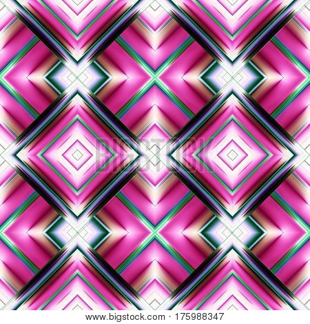 seamless pattern of diamonds in the form of metal plates layered brilliant purple color with green crosses and purple trim