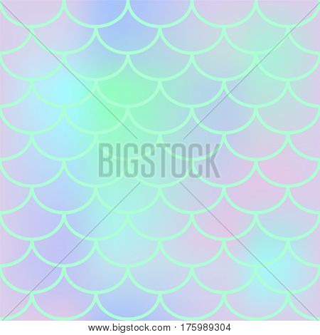 Fish scale seamless pattern. Square vector background with fish scale ornament. Pale pink and turquoise blue abstract pattern. Mermaid pattern or decor element. Magic fish skin. Mermaid tail backdrop
