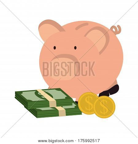piggy with bills dollars money iconvector illustration design