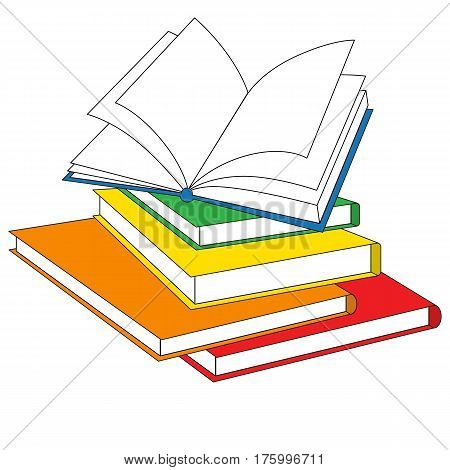 Many Books cartoon. Outlined object with black stroke.