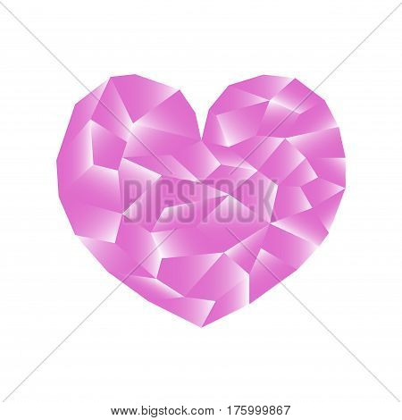 Polygonal heart vector illustration. Pink heart icon on white background square image. Valentine Day card or banner template. Low Poly Heart with shiny diamond effect. Love and romance pink symbol
