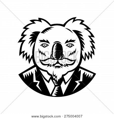 Retro Woodcut Style Illustration Of A Koala, An Arboreal Herbivorous Marsupial Native To Australia, 