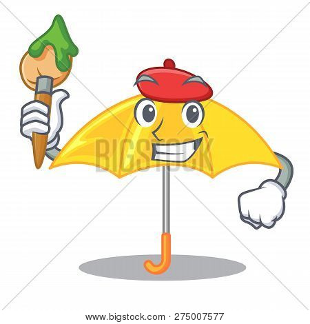 Artist Yellow Umbrella Isolated On A Mascot