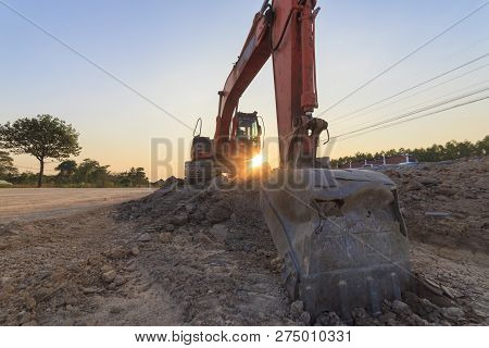 Construction Equipment Of Street Construction. Business Construction. Construction Site On Sky Backg