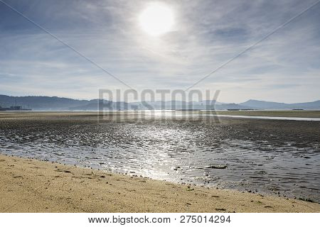 Galician Beach During The Low Tide. Photo Taken In The Vigo Estuary, Galicia, Spain.