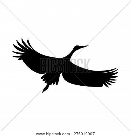 Stork Flying, Vector Illustration ,  Black Silhouette , Profile View