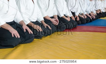 People In Kimono And Hakama On Martial Arts Training