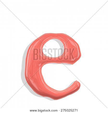 Letter e made of paint drops color living coral. Isolated on white background. 3d rendering.