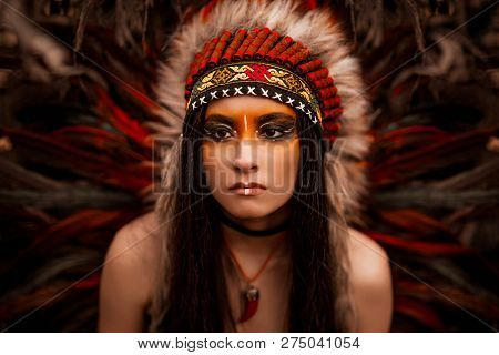 Native American. Indian Woman In Traditional Dress
