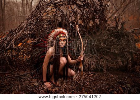 Native American. Indian Woman In Traditional Dress