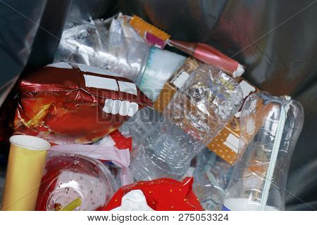 Top View Garbage, Trash Dump, Plastic Bottle Waste In Recycle Bin, Pile Of Garbage Plastic Waste Bot