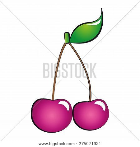 Pink Cherry Icon Isolated On White Background Vector Illustration Eps10