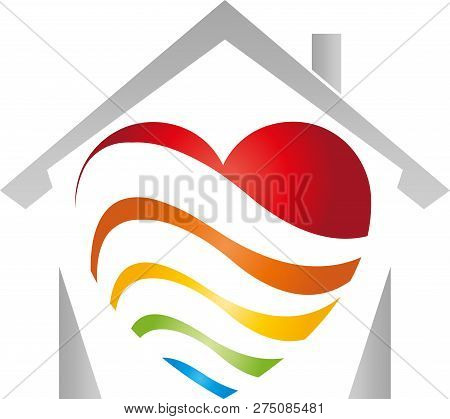 House and heart in colors, painters and children logo