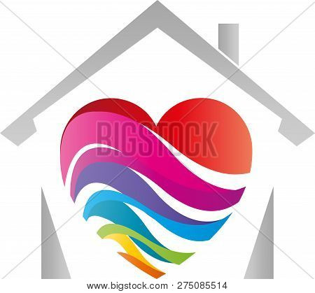 House and heart in colors, painters and children logo