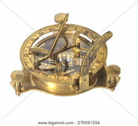Vintage  Sextant With Compass  Is A Doubly Reflecting Navigation Instrument On An Isolated White Bac