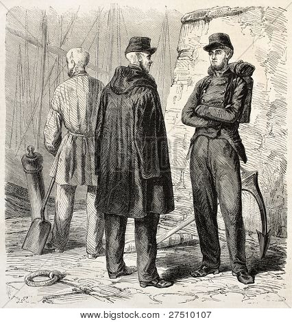 French military convicts in Algiers. Created by Gaildrau, published on L'Illustration, Journal Universel, Paris, 1858