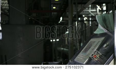 Control Panel For The Production Line. Manufacture Of Plastic Water Pipes Factory. Process Of Making