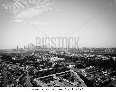 Filtered Image Top View Dallas Downtown From Trinity Groves With Cloud Blue Sky
