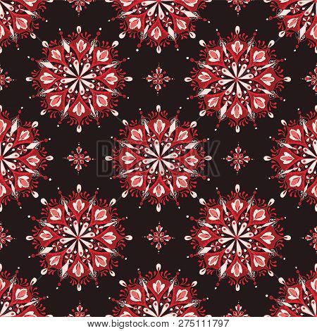 Red Mandala Floral Pattern On Dark Background