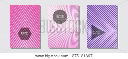 Banner Graphics Cool Vector Templates Set. Educational Notepads. Halftone Lines Music Poster Backgro