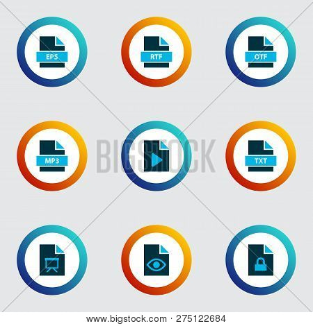 Types Icons Colored Set With File Eps, File Video, Locked File And Other Post Script Elements. Isola