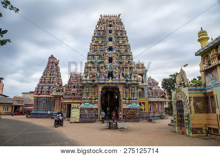 Trincomalee, Sri Lanka - August 23, 2018: Exterior View Of The Hindu Temple Pathirakali Amman