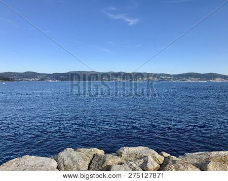 View Of The Ocean From Above The Rocks In Sanxenxo Galicia Spain