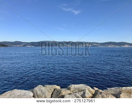 View Of The Ocean From Above The Rocks In Sanxenxo Galicia Spain