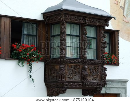 Traditional Wooden Decorative Balconies In The Town Of St. Gallen - Canton Of St. Gallen, Switzerlan