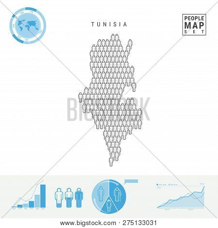 Tunisia People Icon Map. People Crowd In The Shape Of A Map Of Tunisia. Stylized Silhouette Of Tunis